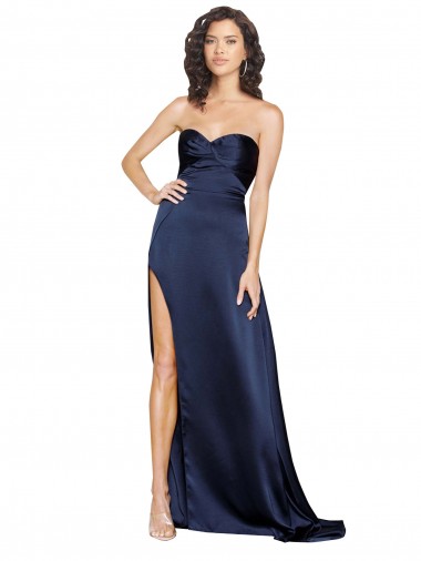 Buy Knotted Sweetheart Silky Satin Prom Dress with High Side Split UK