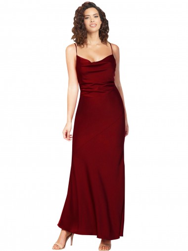 Buy Cowl Neck Low Back Silky Satin Prom Dress with Thin Back Straps UK