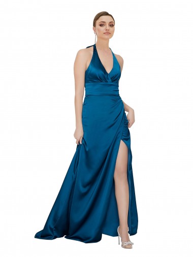 Buy Halter Neck Silky Satin Prom Dress UK