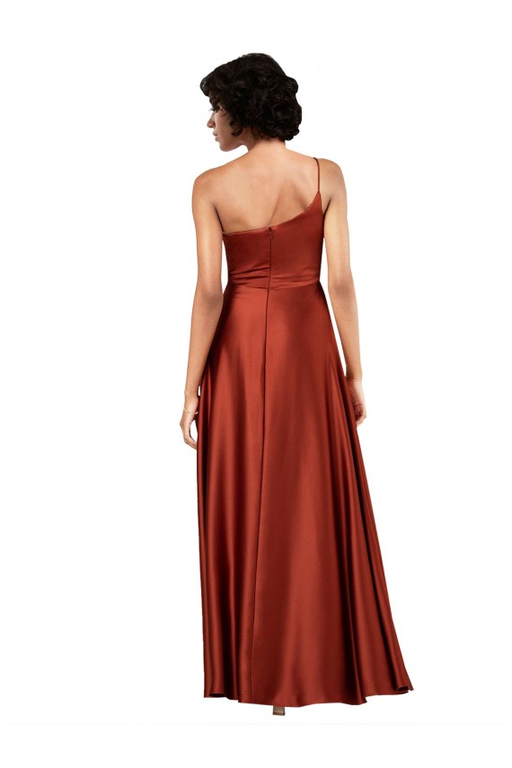 Sophisticated One Shoulder Silky Satin Prom Dress with Full Skirt