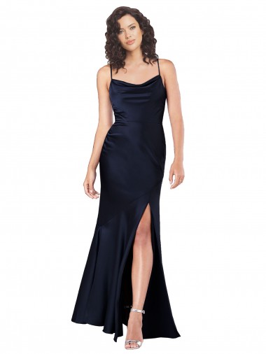 Buy Draped Cowl Neck Silky Satin Prom Dress with Skirt Slit UK