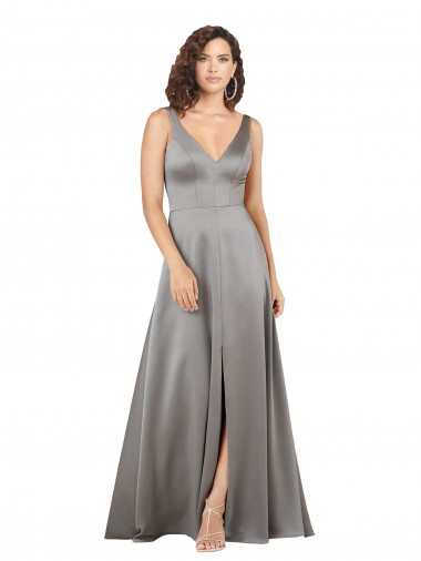 Buy Plunging V-Neckline Long A-Line Silky Satin Prom Dress UK