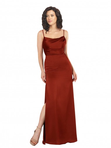 Buy Floor-Length Silky Satin Prom Dress with Skirt Slit UK