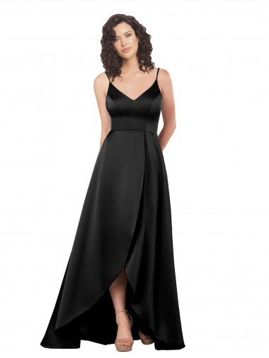 Buy High Low V-Neckline Silky Satin Tulip Prom Dress with Wrap Skirt UK