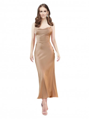 Buy Cowl Neck Silky Satin Midi Length Cocktail Prom Dress / Homecoming Dress Low Back UK