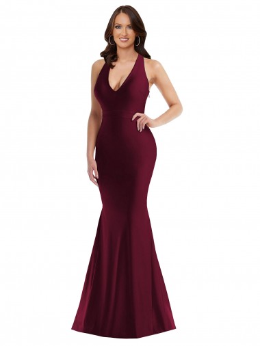 Buy Plunge Neckline Cutout Low Back Silky Satin Mermaid Prom Dress UK