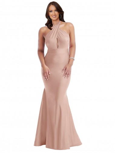 Buy Criss Cross Halter Open Back Silky Satin Mermaid Prom Dress UK