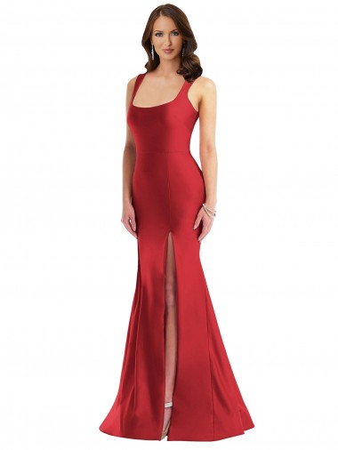 Buy Square Neck Silky Satin Mermaid Prom Dress with Side Slit UK