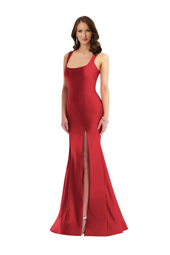 Square Neck Silky Satin Mermaid Prom Dress with Side Slit