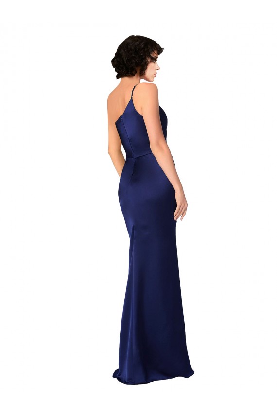 One Shoulder Silky Satin Prom Dress with Skirt Slit