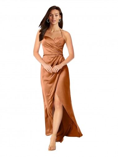 Buy Faux-Wrap Skirt Silky Satin Prom Dress UK