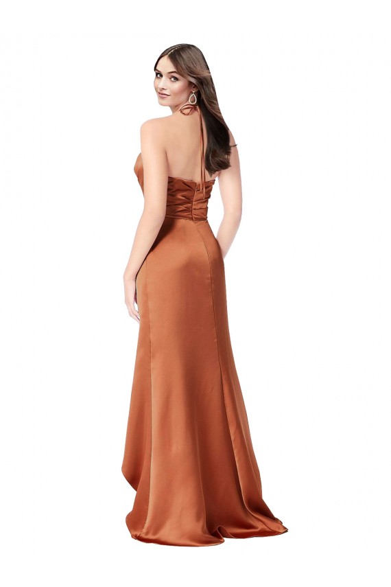 Faux-Wrap Skirt Silky Satin Prom Dress