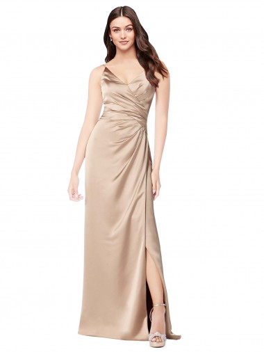 Buy Silky Satin Prom Dress with Draped Surplice Bodice UK