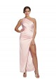 One Shoulder Full Length Long Silky Satin Prom Dress with Thigh Split