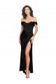 Fitted Sweetheart Neckline Silky Satin Prom Dress with Off the Shoulder Sleeves and High Slit