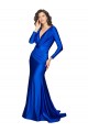 Deep V-Neck Long Sleeves Silky Satin Prom Dress