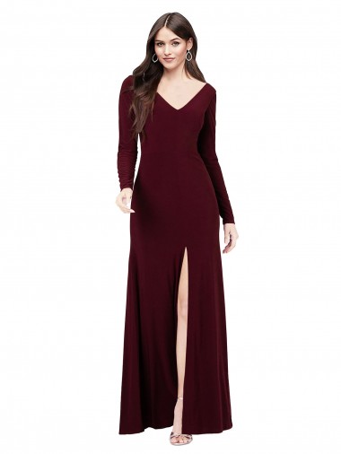 Buy Long Sleeves Spandex Prom Dress with Front Slit UK