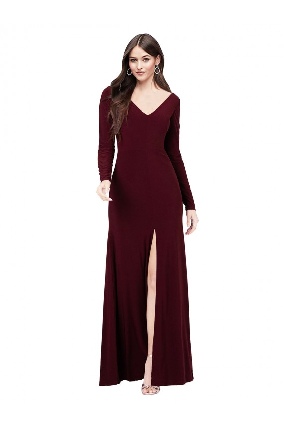 Long Sleeves Spandex Prom Dress with Front Slit