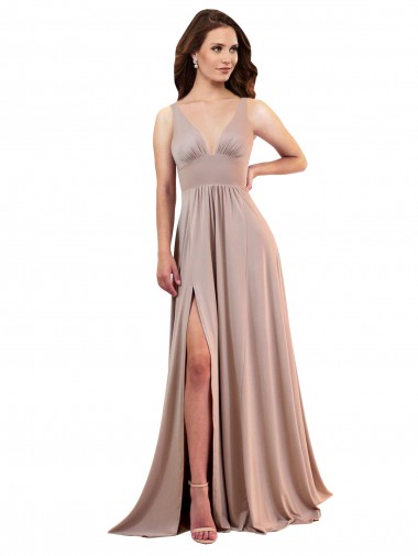 Buy Long A-Line Plunge V-Neckline Spandex Prom Dress with Slit UK