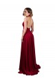 A-Line Halter Plunge V-Neckline Open Back Spandex Prom Dress with Slit