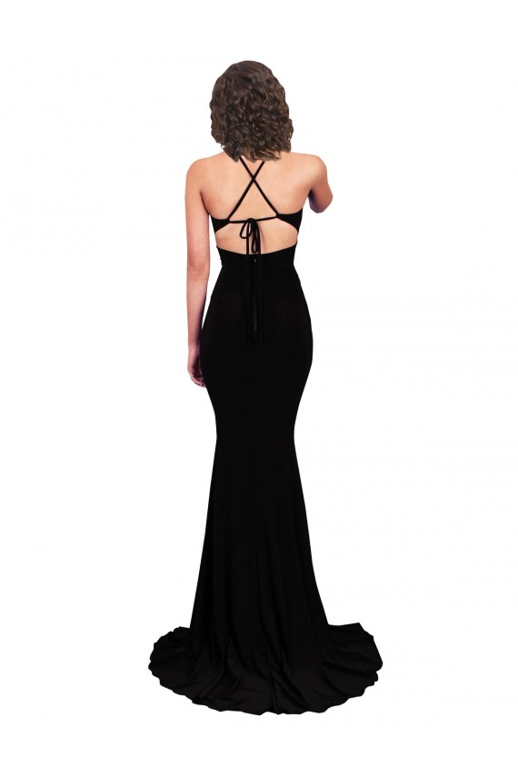 Fishtail Shaped V-Neck Open Back Spandex Prom Dress