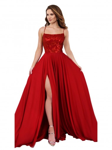 Buy Lace Over Bodice Long Spandex Prom Dress with Slit UK