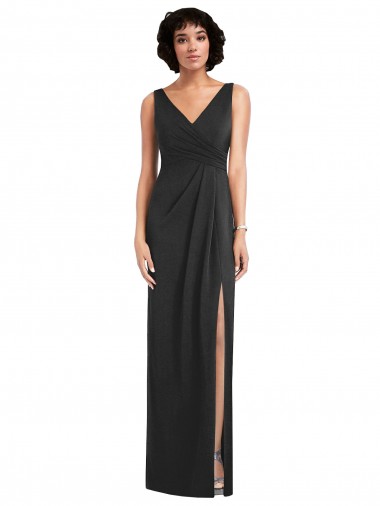 Buy Draped Wrap Maxi Spandex Prom Dress with Front Slit UK