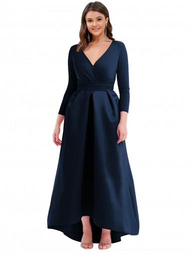 Buy Long Sleeves Wrapped Spandex Prom Dress with High Low Full Skirt and Pockets UK