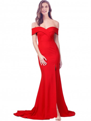 Buy Criss Cross Full Length Long Crepe Prom Dress with Side Split UK