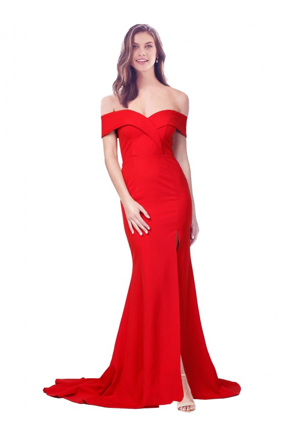 Criss Cross Full Length Long Crepe Prom Dress with Side Split