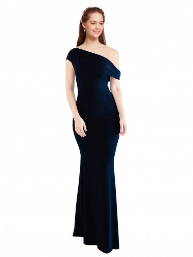 Buy Draped Off the Shoulder Fitted Crepe Prom Dress UK