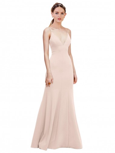 Buy Deep V-Neck and Back Long Crepe Prom Dress UK