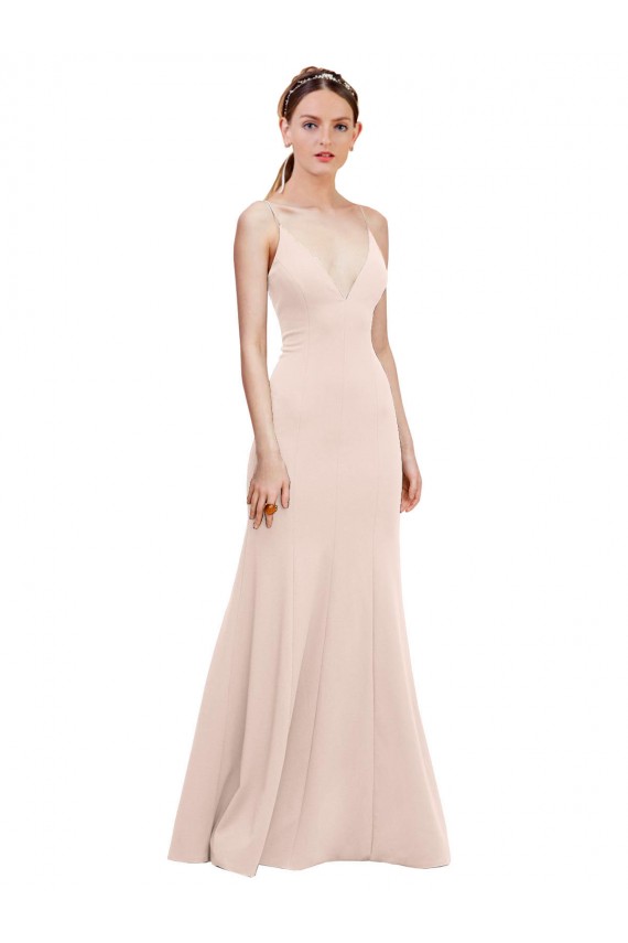 Deep V-Neck and Back Long Crepe Prom Dress