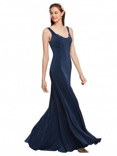 Buy Fit and Flare Long Crepe Prom Dress with Round Neck UK