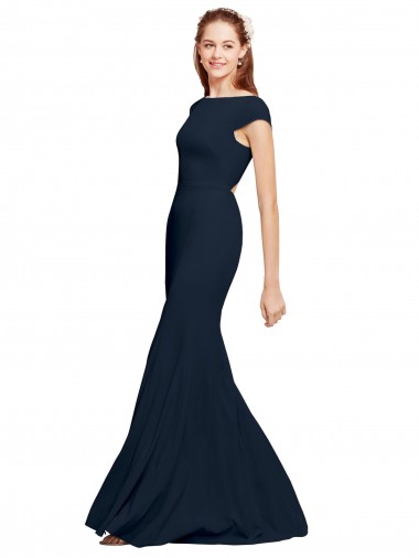 Buy Fit and Flare Long Crepe Prom Dress with Tie Open Back UK