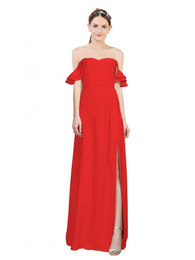 Buy Double Ruffle Flounce Sleeves Crepe Prom Dress with Slit UK