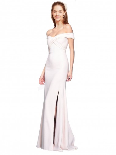 Buy Criss Cross Off the Shoulder Crepe Prom Dress with Side Slit UK