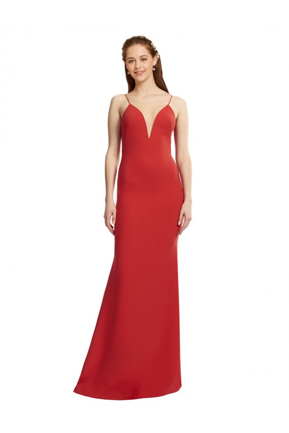 Mermaid Plunging V-Neck Crepe Prom Dress with Wide Open Back