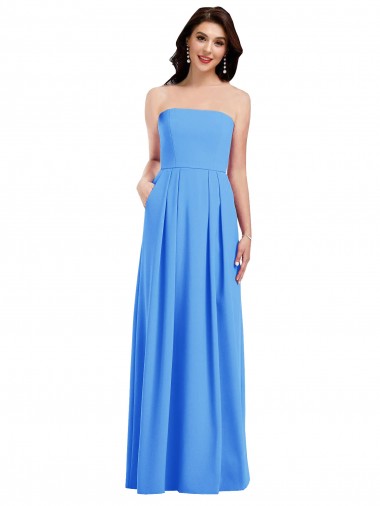 Buy Strapless Pleated Skirt Crepe Prom Dress with Pockets UK