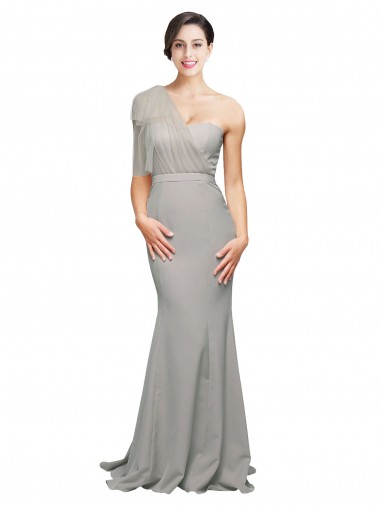 Buy Long Sweep Train Sweetheart Crepe Prom Dress with Tulle One Shoulder UK