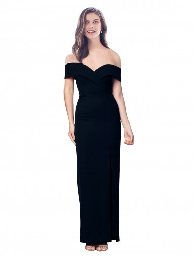 Buy Off the Shoulder Long Full Length Crepe Prom Dress with Side Split UK