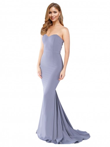 Buy Long Strapless Sweetheart Sweep Train Crepe Prom Dress with Low Back UK