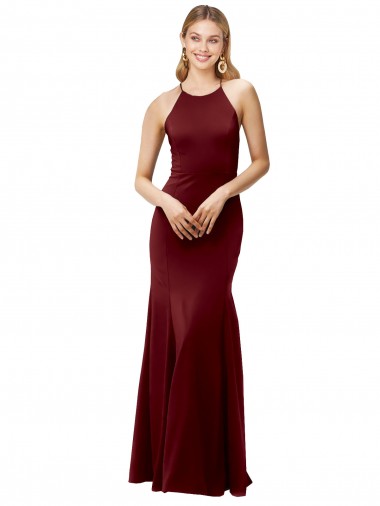 Buy Fit and Flare Halter Neckline Stretch Crepe Prom Dress with Strappy Back UK