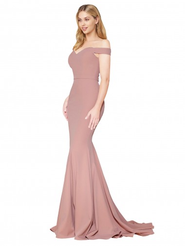 Buy Off the Shoulder Sweetheart Long Sweep Train Crepe Prom Dress UK