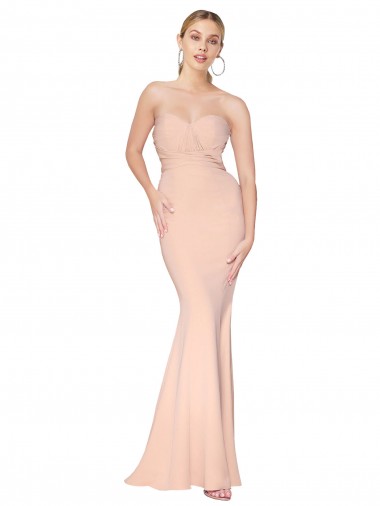 Buy Sweetheart Shirred Neck Long Floor Length Crepe Prom Dress UK