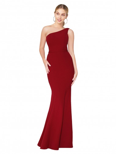 Buy One Shoulder Long High Neck Sleeveless Mermaid Crepe Prom Dress UK