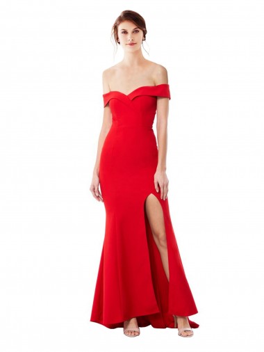 Buy Off the Shoulder Sweetheart Maxi Crepe Prom Dress With Thigh Split and Train UK