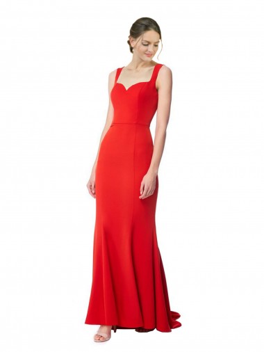 Buy Long Chapel Train Fishtail Maxi Crepe Prom Dress with Sweetheart Neckline UK