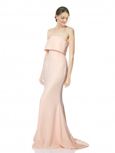 Buy High Neck Strapless Long Crepe Maxi Prom Dress with Overlay UK