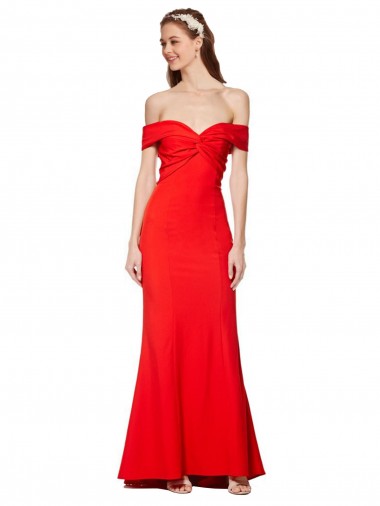 Buy Cross Front and Back Bardot Sleeveless Crepe Maxi Prom Dress UK